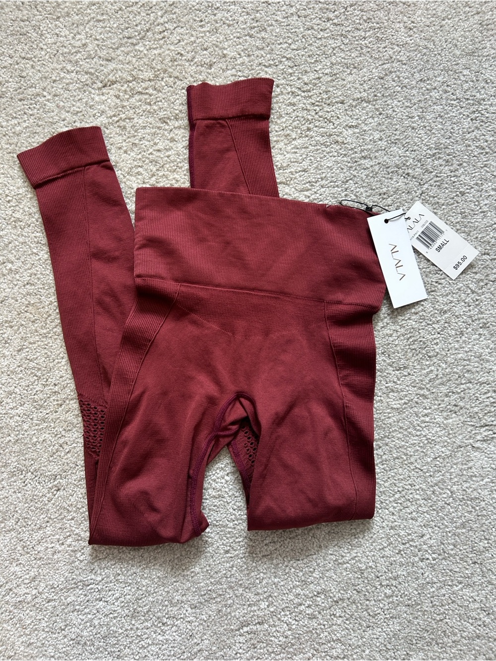 Alala Barre Seamless High-Waist Leggings - Burgundy Laser-cut NWT Sz Small